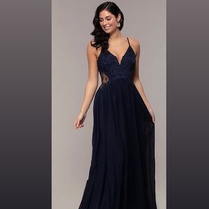Long Chiffon Lace-Bodice Prom Dress